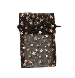 Bag & Pouch - Drawstring  -  Black With Gold Stars - 12 pcs. Pack