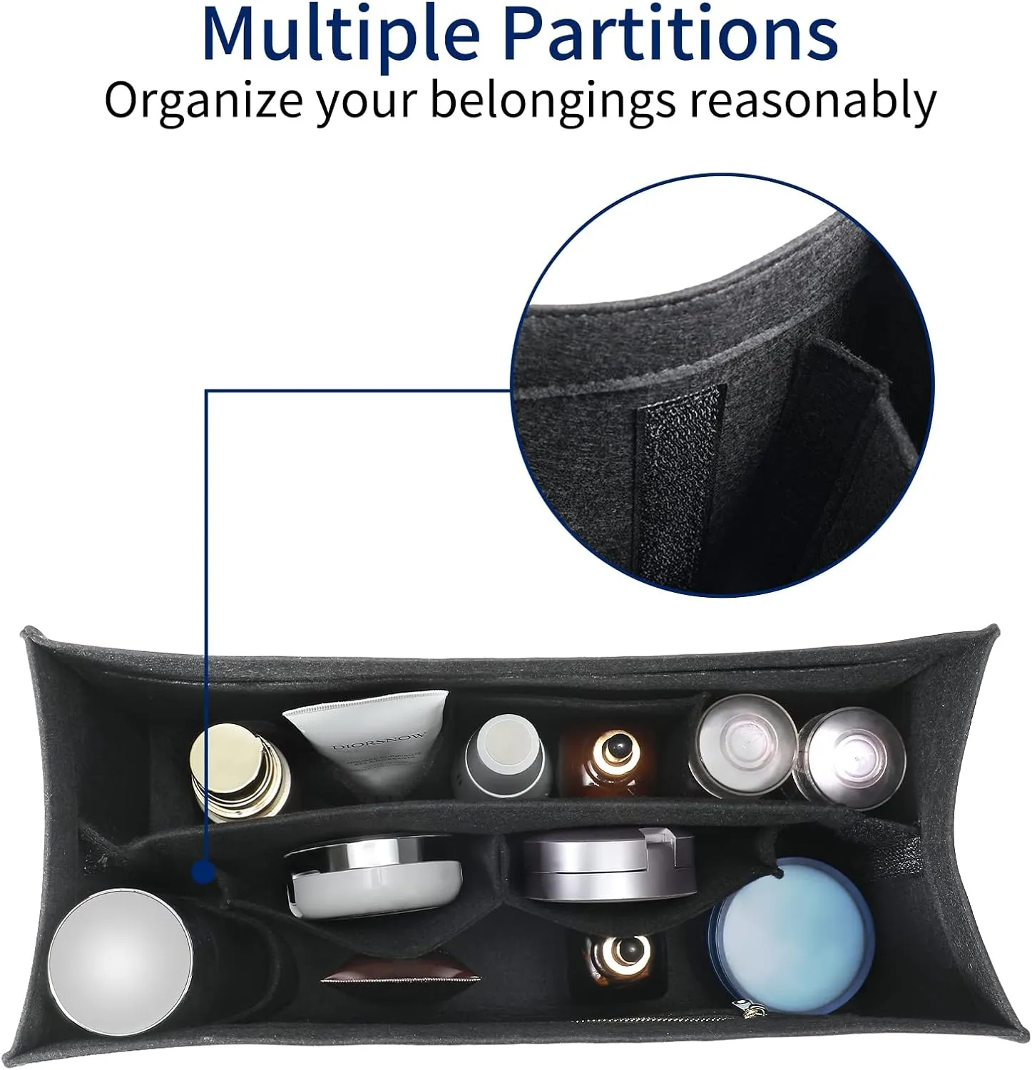 Bag Organizer Insert,Tote Bag Insert For Book Tote Bags Large Size, Handbag Inner Organizer,Handbag Storage, Bags Felt Liner with Zipper (Black，XL)