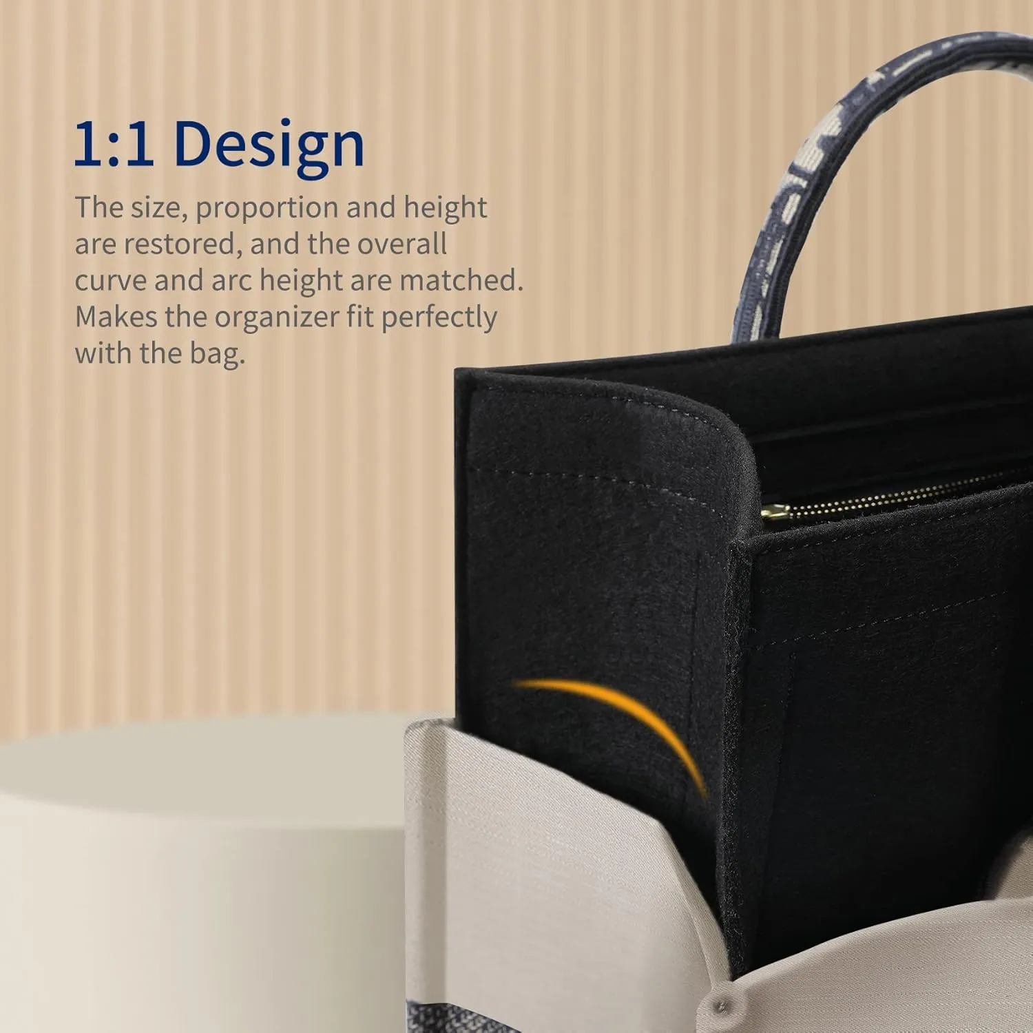 Bag Organizer Insert,Tote Bag Insert For Book Tote Bags Large Size, Handbag Inner Organizer,Handbag Storage, Bags Felt Liner with Zipper (Black，XL)