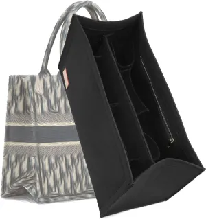 Bag Organizer Insert,Tote Bag Insert For Book Tote Bags Large Size, Handbag Inner Organizer,Handbag Storage, Bags Felt Liner with Zipper (Black，XL)