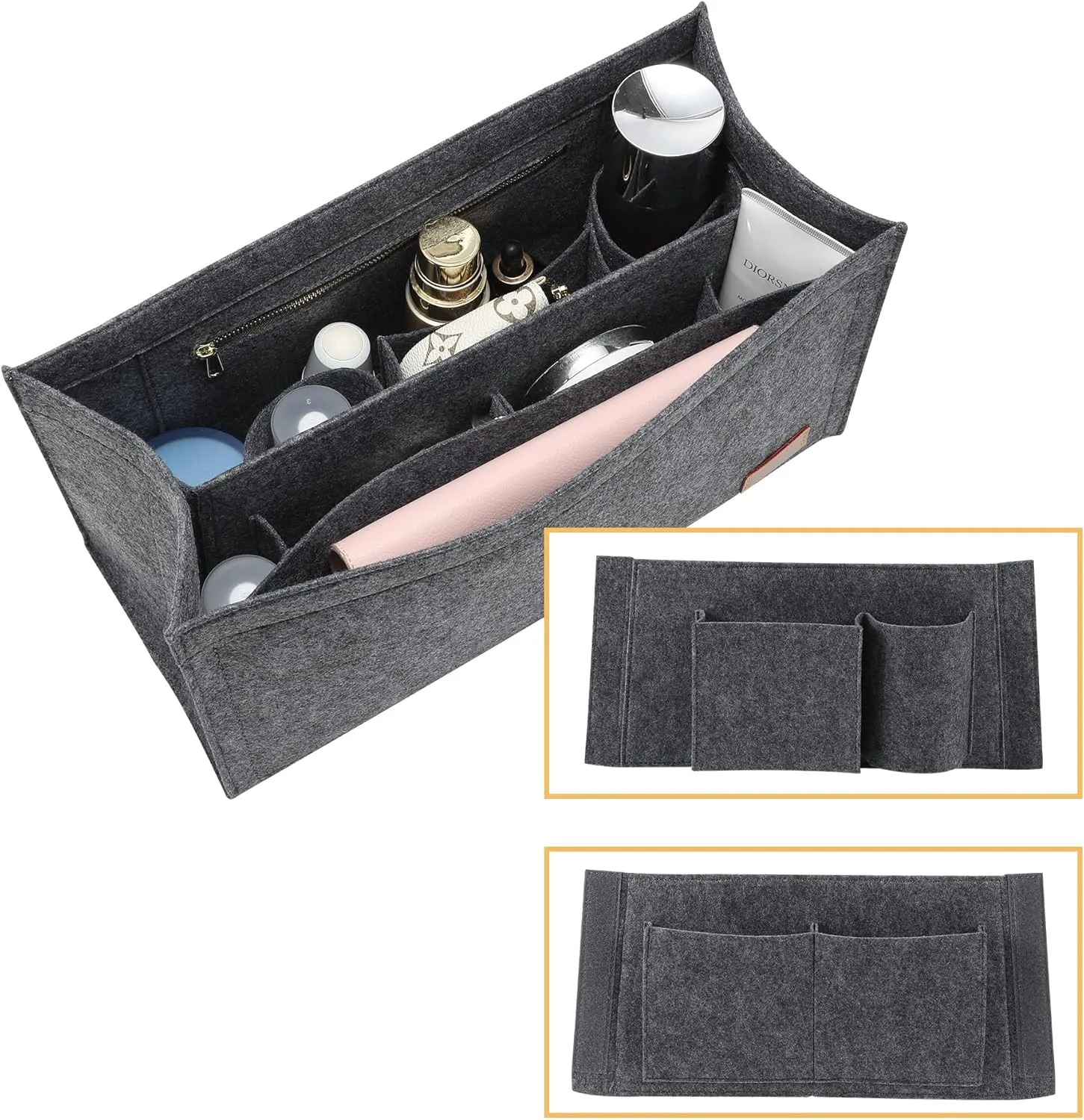 Bag Organizer Insert,Tote Bag Insert For Book Tote Bags Large Size, Handbag Inner Organizer,Handbag Storage, Bags Felt Liner with Zipper (Black，XL)