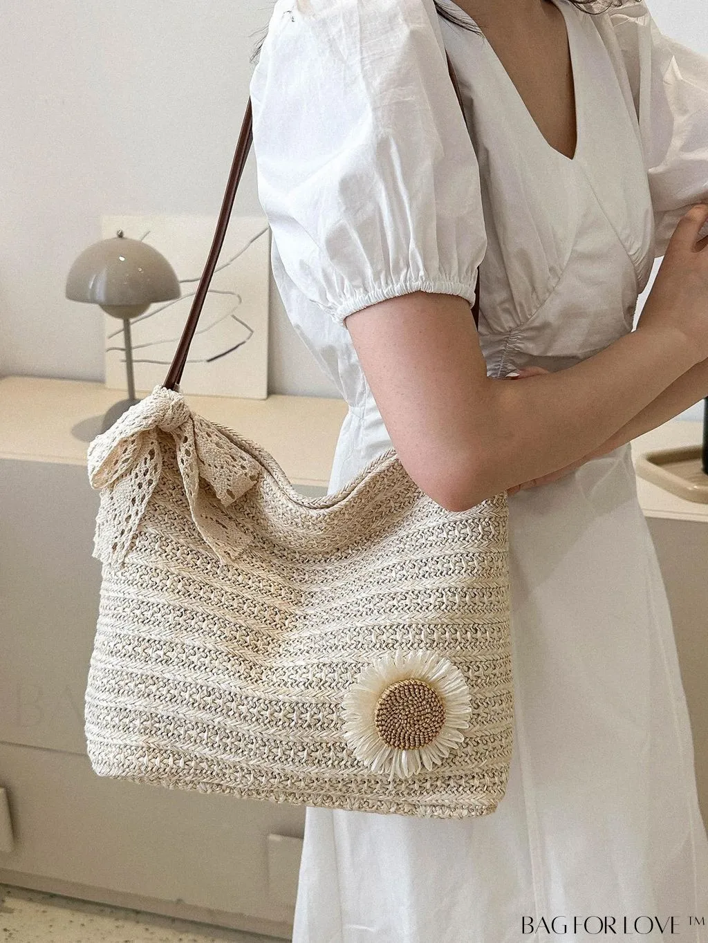 BagForLove - Double-Handled Vacation Straw Bag with Floral Decor