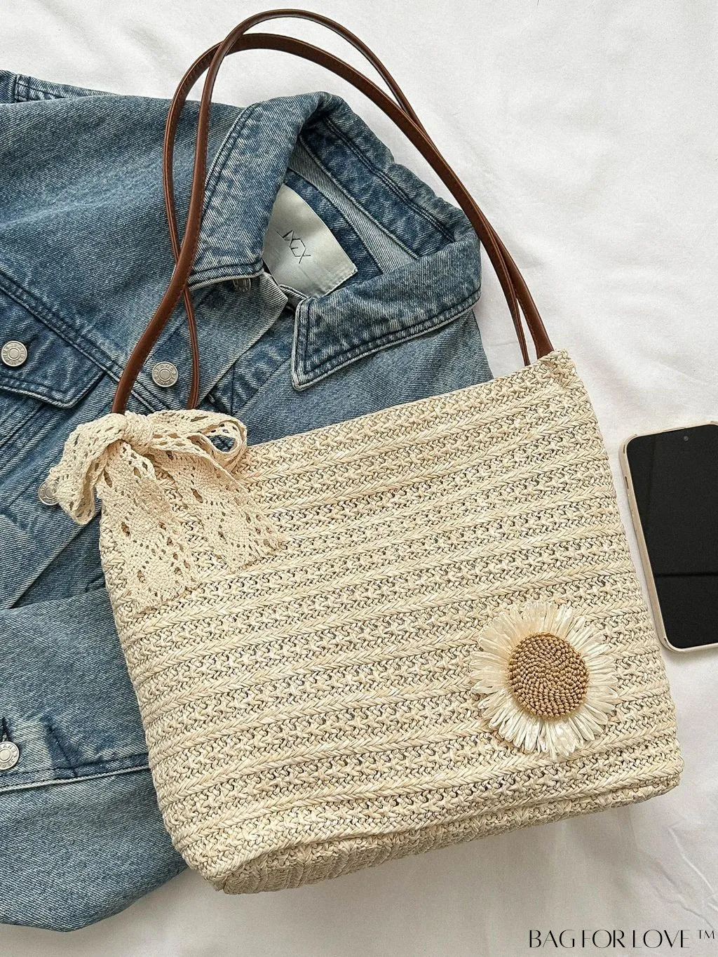 BagForLove - Double-Handled Vacation Straw Bag with Floral Decor