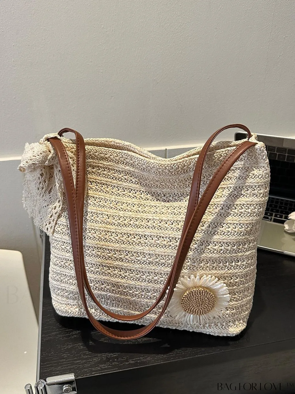 BagForLove - Double-Handled Vacation Straw Bag with Floral Decor