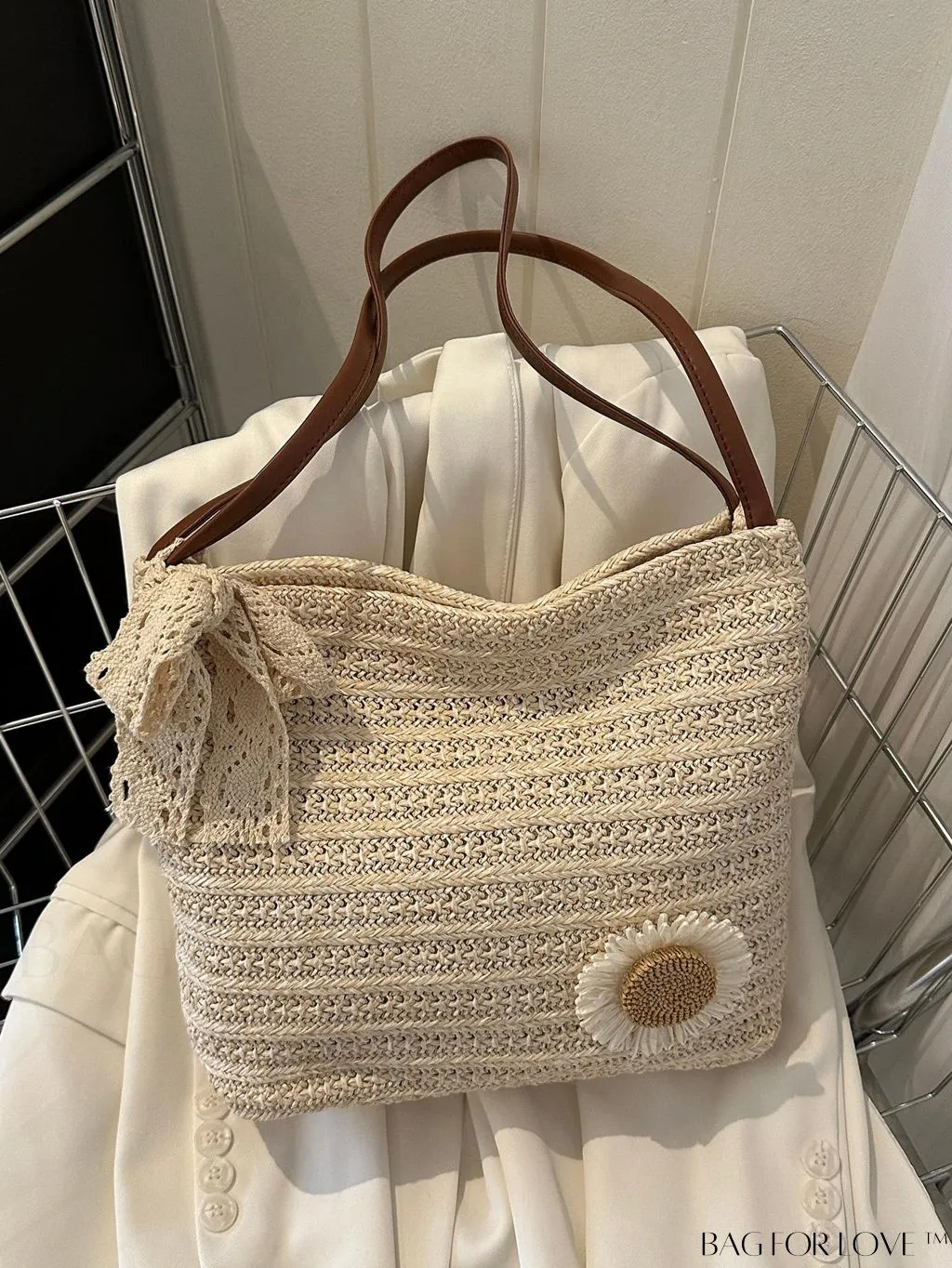 BagForLove - Double-Handled Vacation Straw Bag with Floral Decor