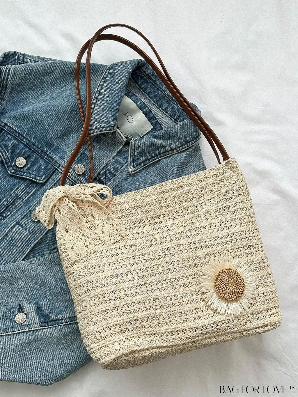 BagForLove - Double-Handled Vacation Straw Bag with Floral Decor