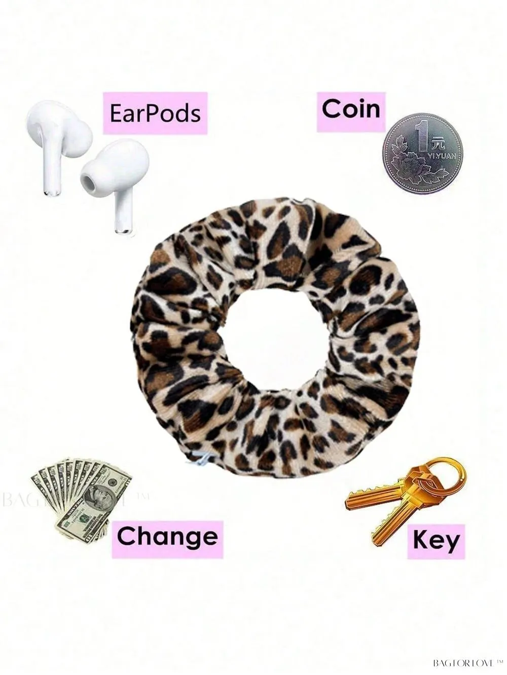 BagForLove - Leopard Patterned Hair Accessory Holder With Zipper Pouch