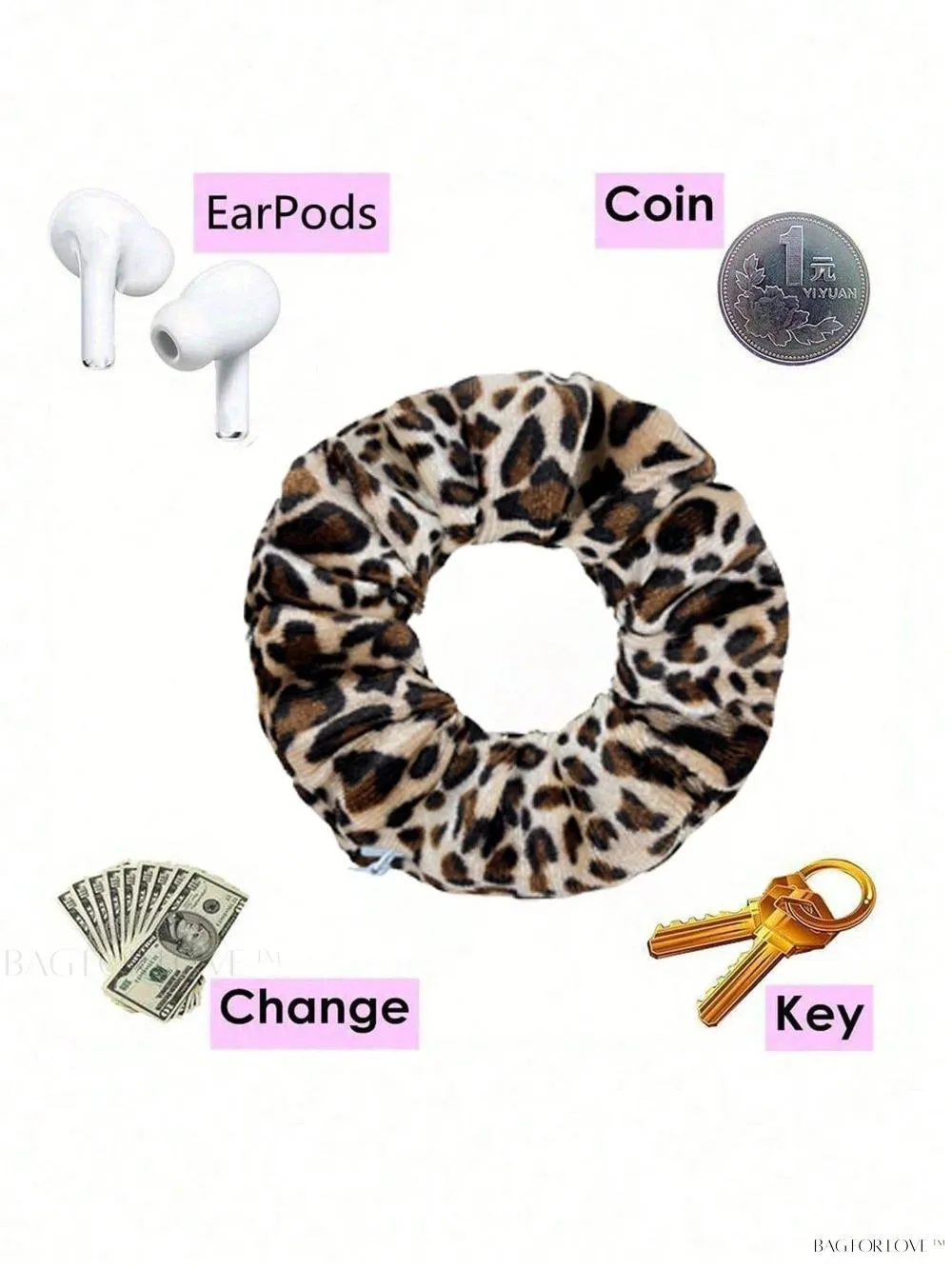 BagForLove - Leopard Patterned Hair Accessory Holder With Zipper Pouch