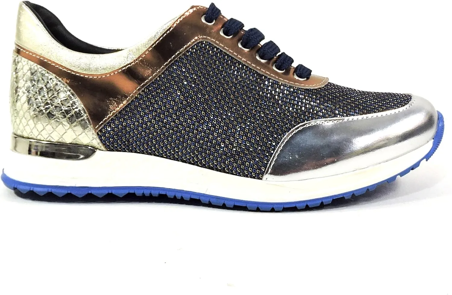 Baldinini Women's Metallic Mesh Sneakers, Silver and Gold, Comfort Fashion Athletic Shoes