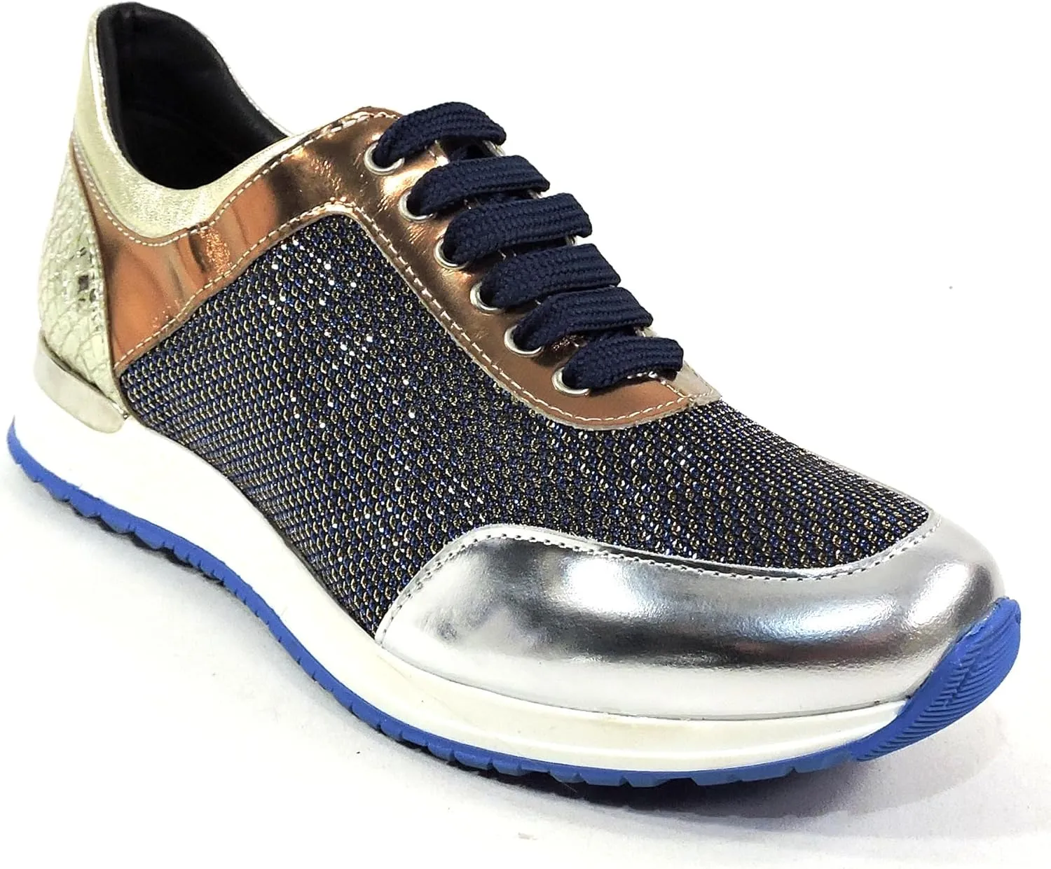 Baldinini Women's Metallic Mesh Sneakers, Silver and Gold, Comfort Fashion Athletic Shoes