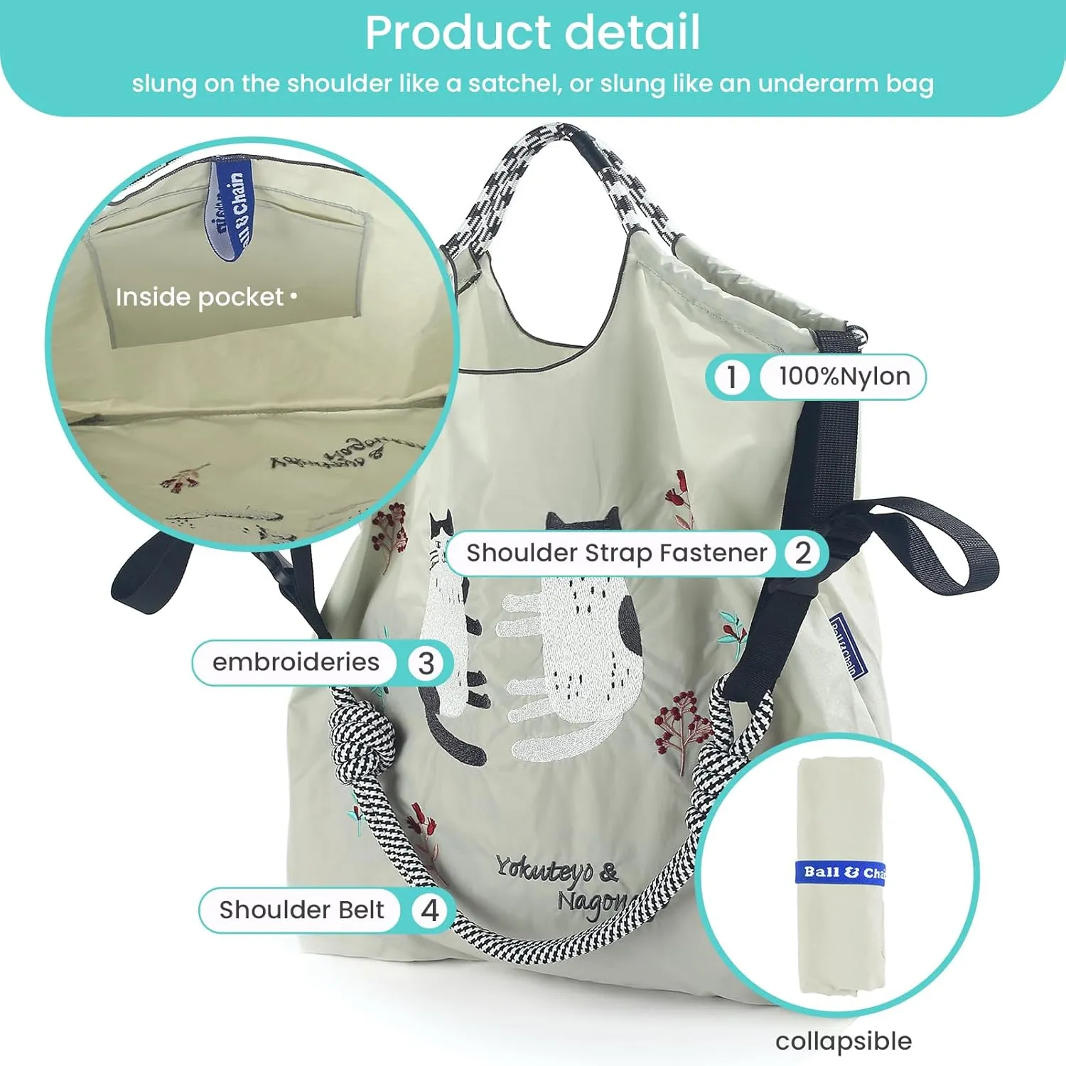 Ball&Chain Tote Bag for Women, Tote Shoulder Bag Beach Bag Shopping Bags Handbag for Travel, Work