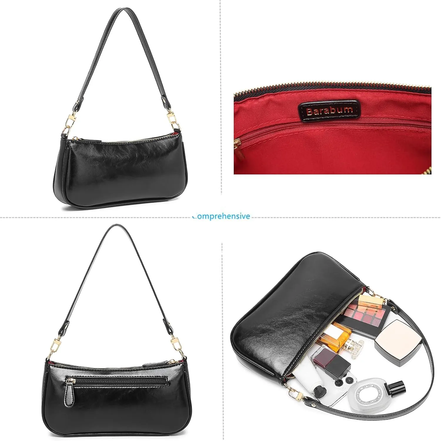 Barabum Retro Classic Clutch Shoulder Tote HandBag with Zipper Closure Purse for Women