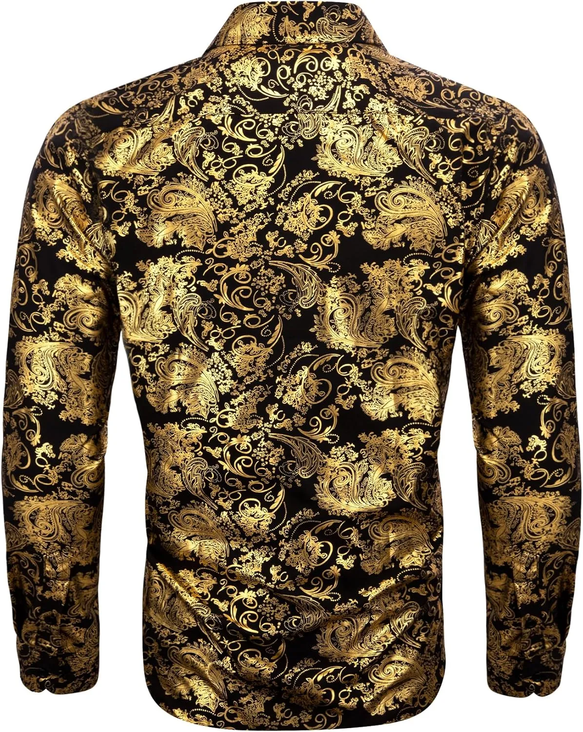 Barry.Wang Men's Disco Dress Shirt Long Sleeve Nightclub Mexico Paisley Floral Shirts Metallic Gothic Shiny Button Down Shirt