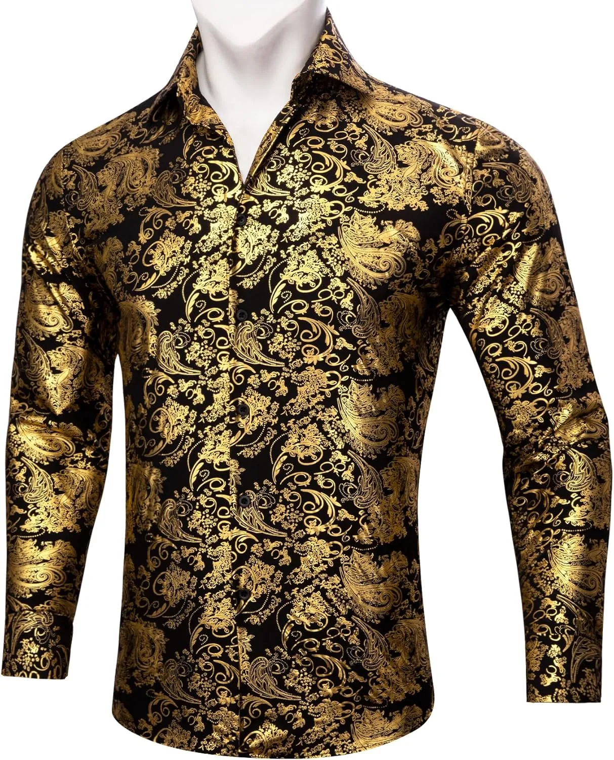 Barry.Wang Men's Disco Dress Shirt Long Sleeve Nightclub Mexico Paisley Floral Shirts Metallic Gothic Shiny Button Down Shirt