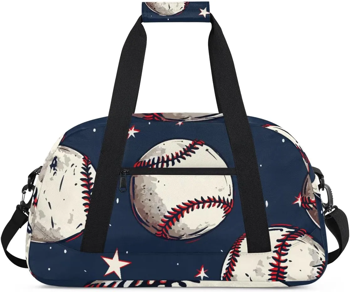 Baseball Sports Pattern Gym Bag Sports Duffle Bag Weekend Sleepover Duffel Bags Small Travel Tote for Overnight Workout Gymnastics Dance Ballet