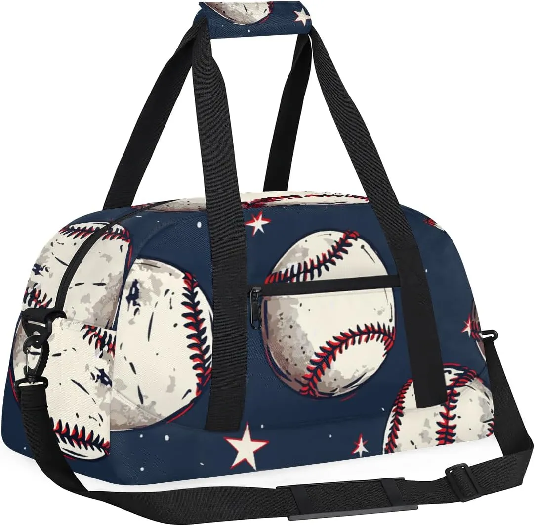Baseball Sports Pattern Gym Bag Sports Duffle Bag Weekend Sleepover Duffel Bags Small Travel Tote for Overnight Workout Gymnastics Dance Ballet
