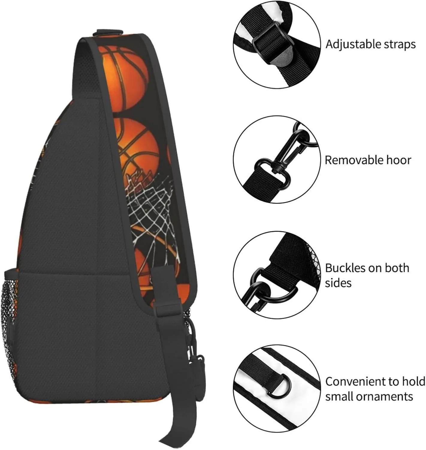 Basketball Net Dribble Jump Shot Crossbody Bag Adjustable Sling Bag Casual Chest Bags Travel Shoulder Backpack