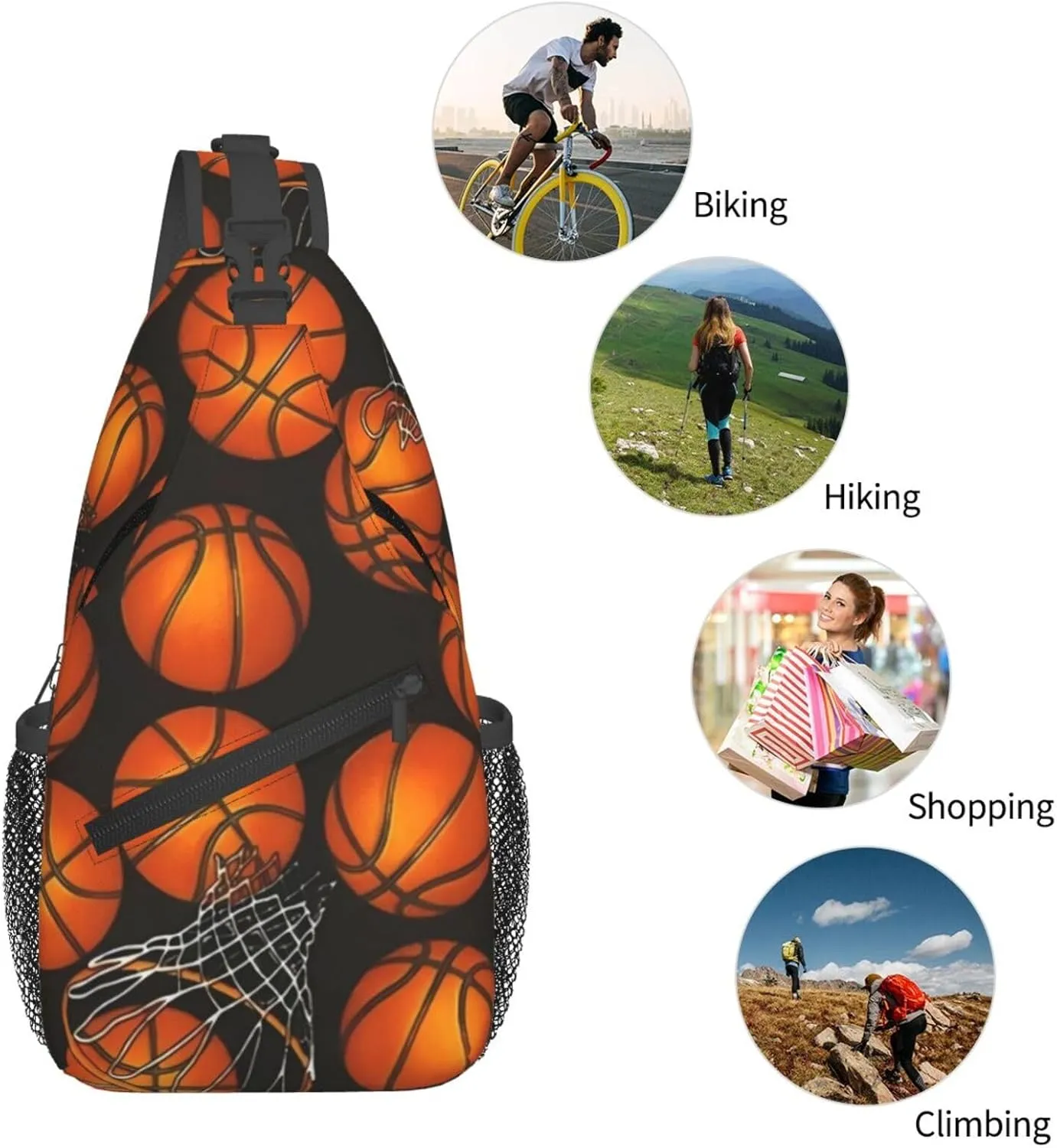 Basketball Net Dribble Jump Shot Crossbody Bag Adjustable Sling Bag Casual Chest Bags Travel Shoulder Backpack