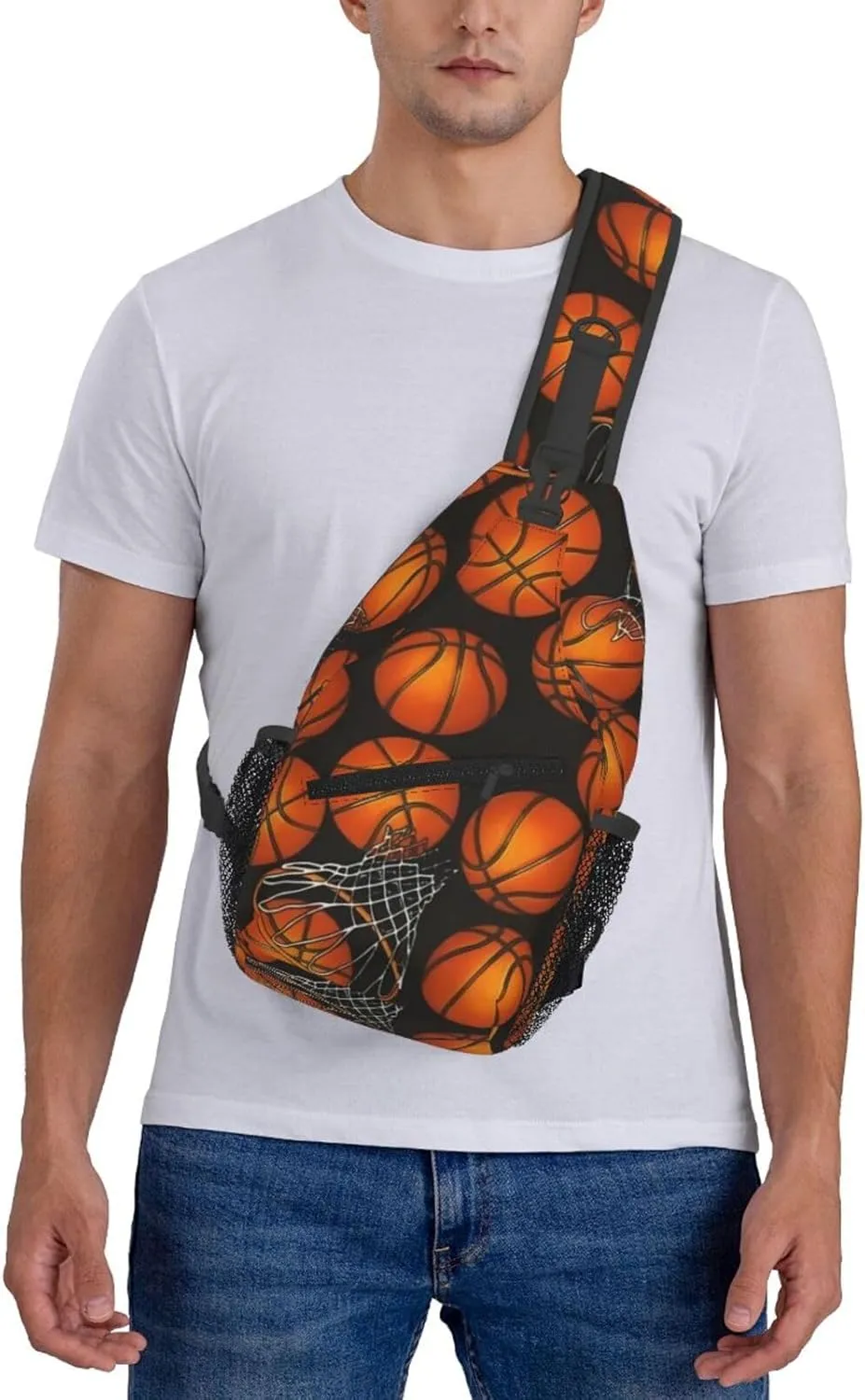 Basketball Net Dribble Jump Shot Crossbody Bag Adjustable Sling Bag Casual Chest Bags Travel Shoulder Backpack