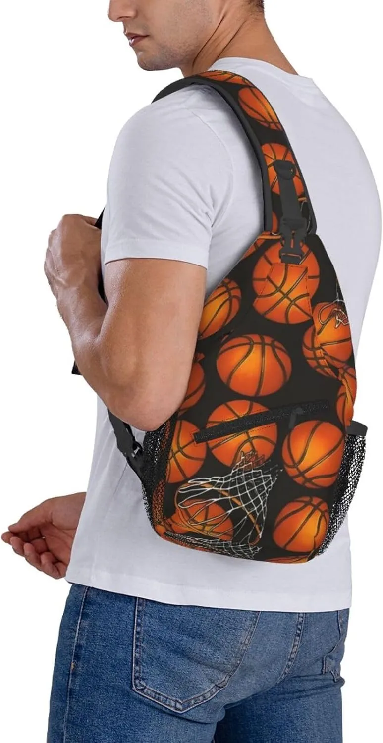 Basketball Net Dribble Jump Shot Crossbody Bag Adjustable Sling Bag Casual Chest Bags Travel Shoulder Backpack