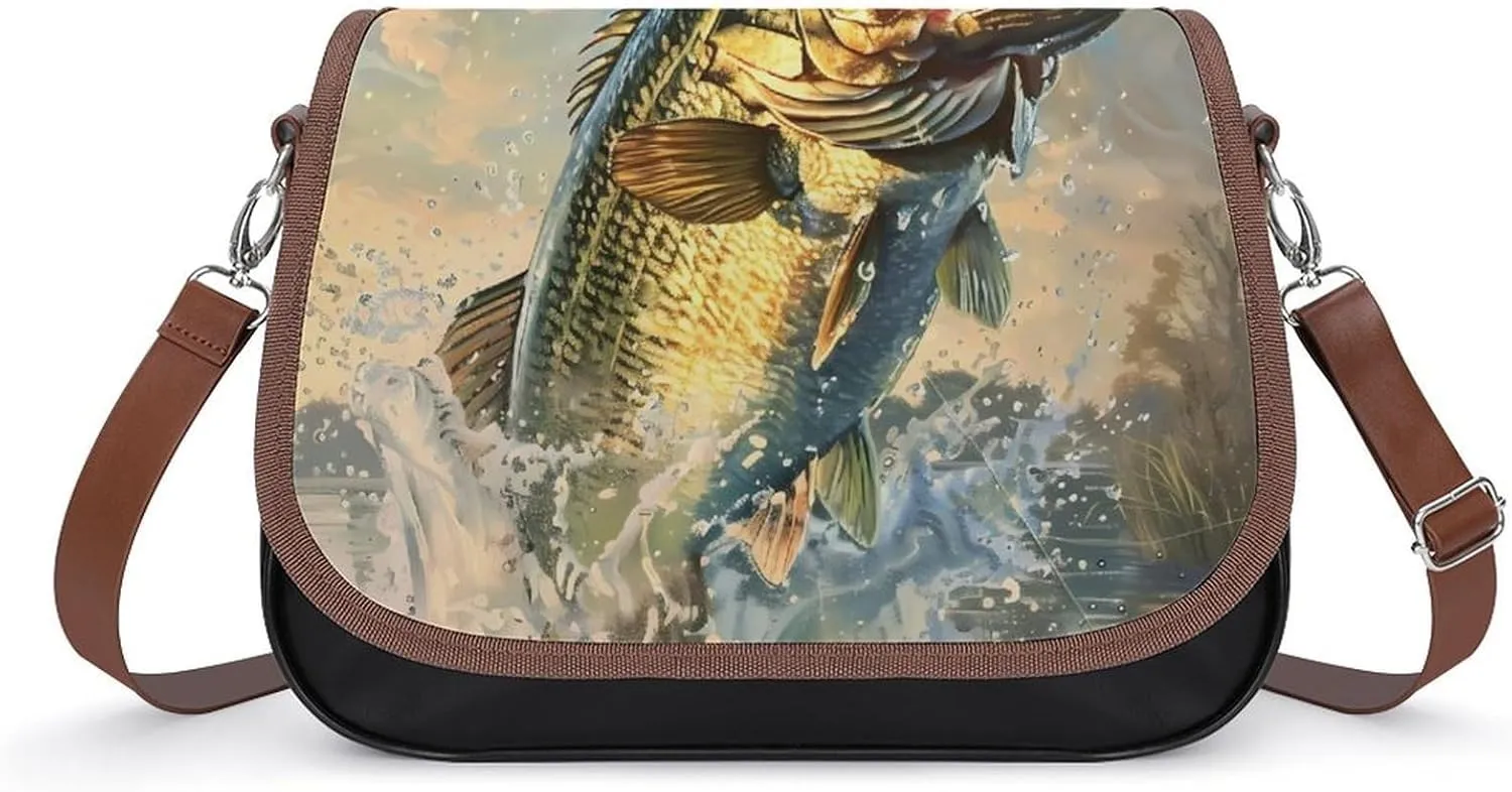 Bass Fish Crossbody Bags for Women Fashion Purse Shoulder Bag Handbags with Adjustable Strap