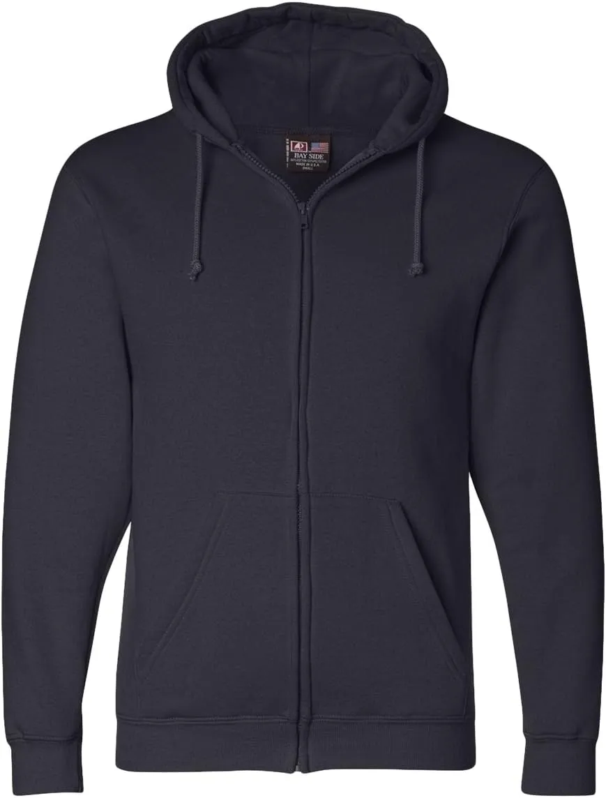 Bayside Adult Full Zip Hooded Sweatshirt, Medium, BLACK