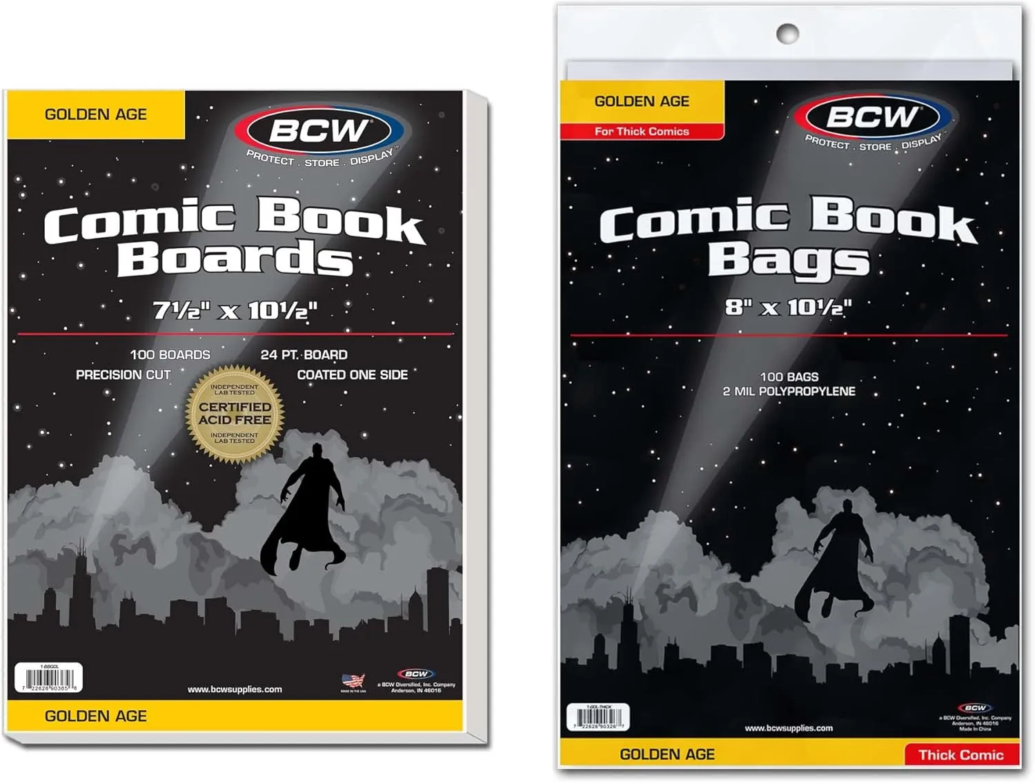 BCW Golden Comic Bags & Backing Boards | 100 Sleeves & Boards | Acid-Free, Archival Protection for Golden Age Comics | Comic Book Bags Boards, Sleeves, and Comic Book Boards for Safe Storage