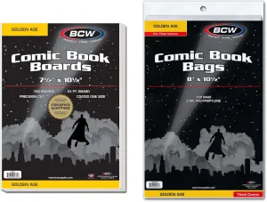 BCW Golden Comic Bags & Backing Boards | 100 Sleeves & Boards | Acid-Free, Archival Protection for Golden Age Comics | Comic Book Bags Boards, Sleeves, and Comic Book Boards for Safe Storage