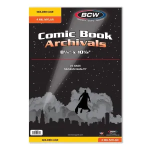 BCW Golden Comic Storage | Archival Polyester Mylar Comic Bags| 4 mil Thickness | Fits Golden Age Comics | 1-1/2" Closure Flap | Crystal Clear Protection | Preserves Comic Book Condition