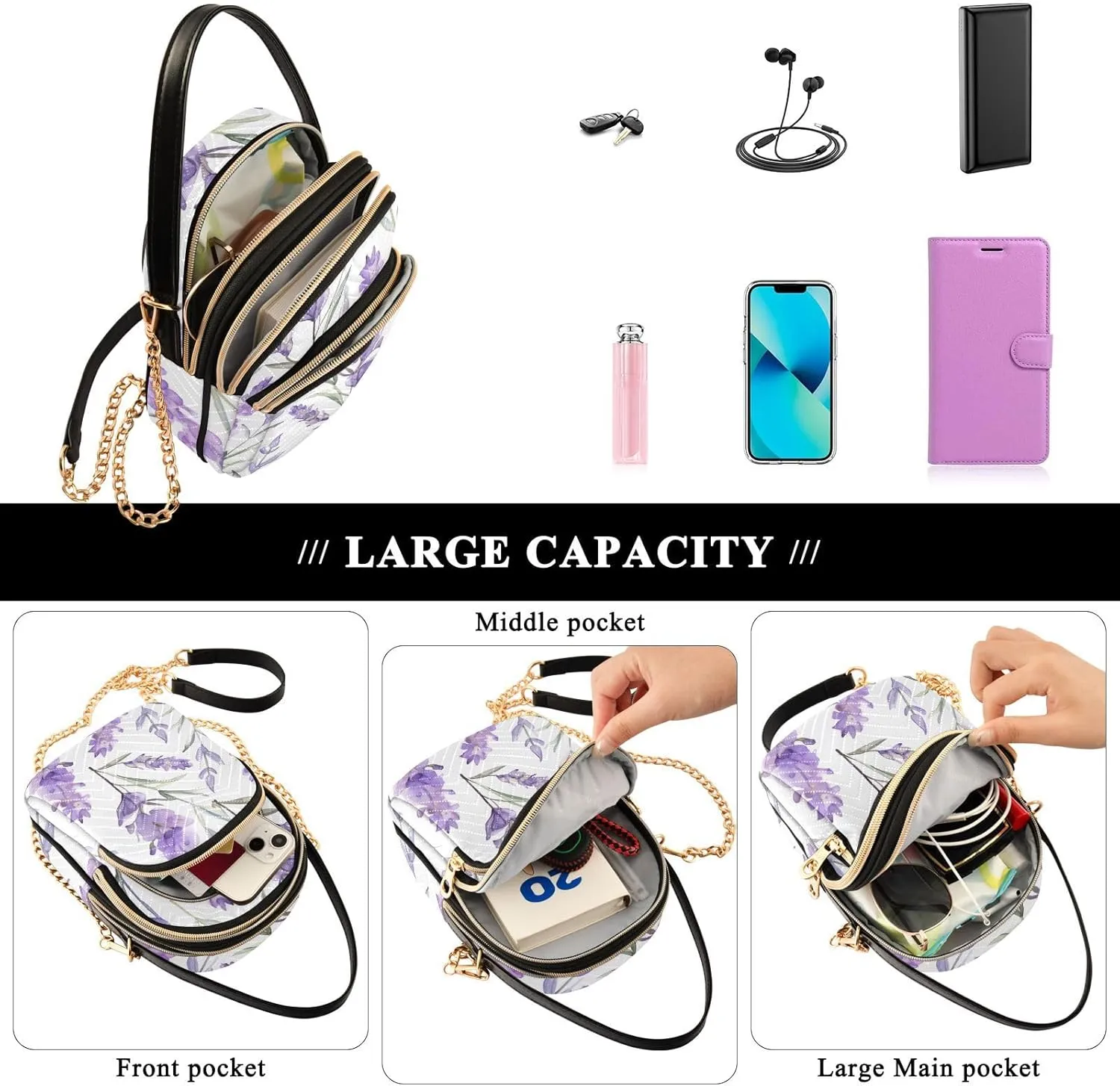 Beautiful Peacocks in Branches with Fruit Small Handbag with Shoulder Strap, Crossbody Shoulder Bags for Women