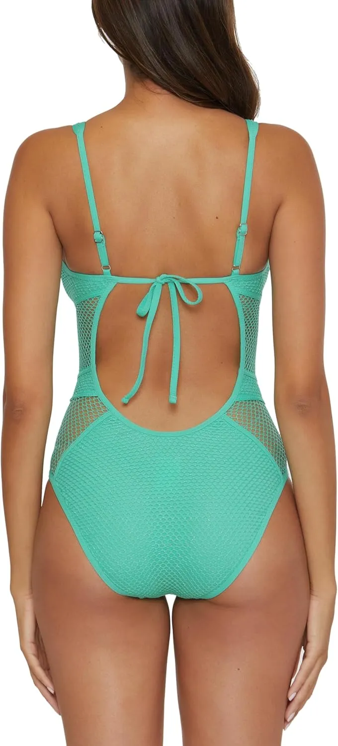 BECCA Color Play One Piece Swimsuit, Plunge Neck, Crochet, Bathing Suits for Women