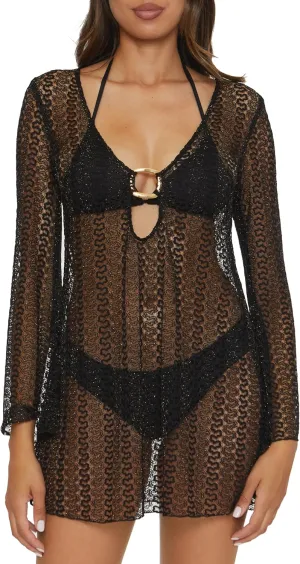 BECCA Golden Crochet Tunic, Casual, Pull On, Sheer, Beach Cover Ups for Women