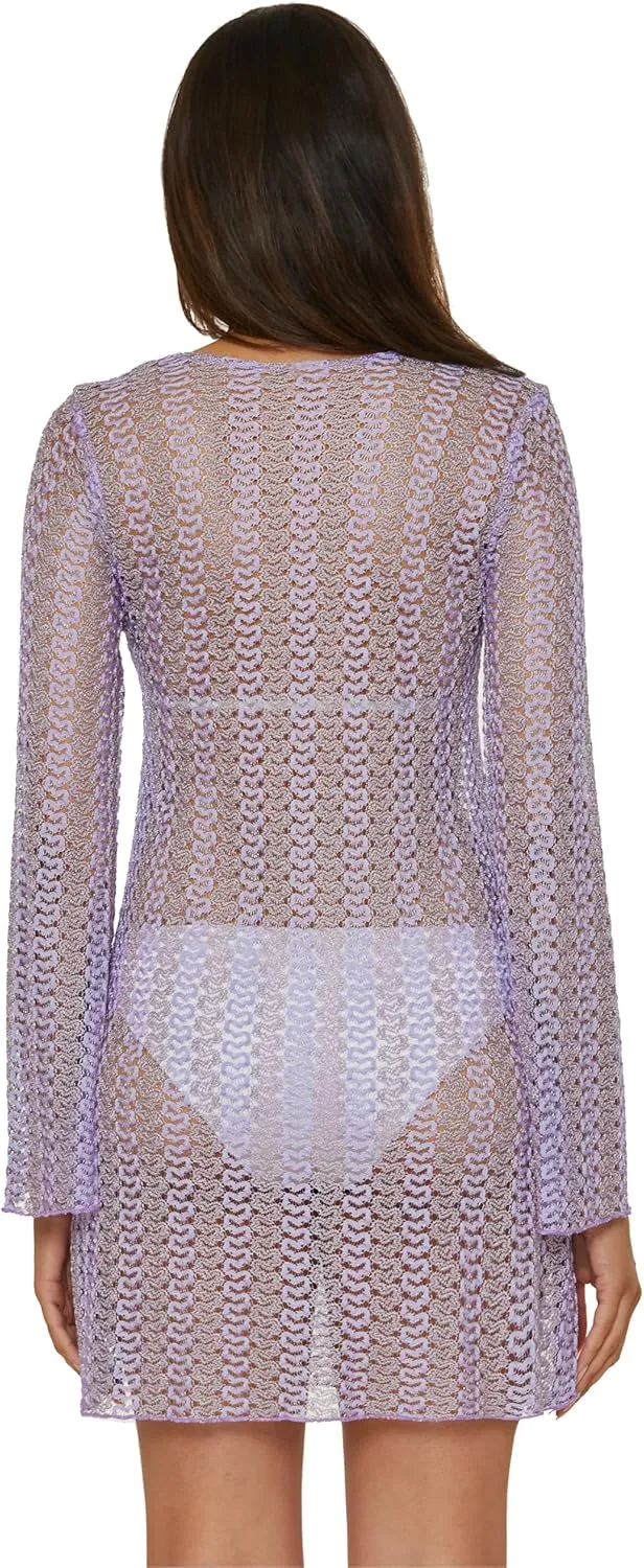 BECCA Golden Crochet Tunic, Casual, Pull On, Sheer, Beach Cover Ups for Women