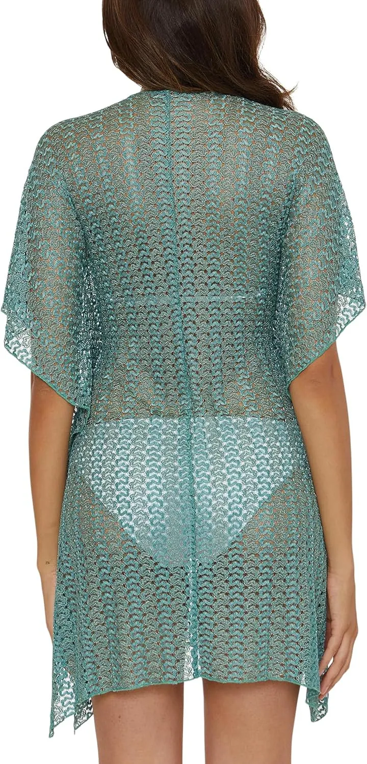 BECCA Golden Crochet Tunic, Casual, Pull On, Sheer, Beach Cover Ups for Women