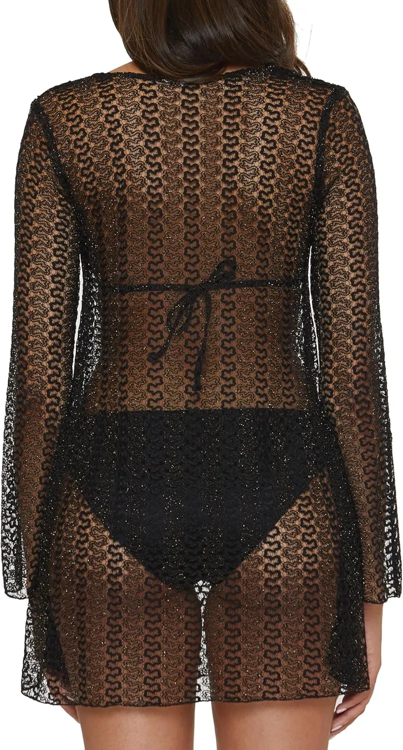 BECCA Golden Crochet Tunic, Casual, Pull On, Sheer, Beach Cover Ups for Women