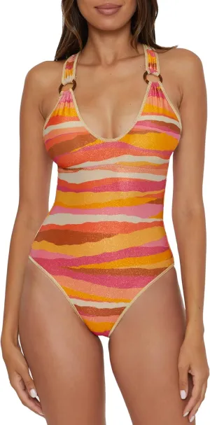 BECCA Women's Canyon Sunset One Piece Swimsuit, Scoop Neck, Adjustable, Bathing Suits