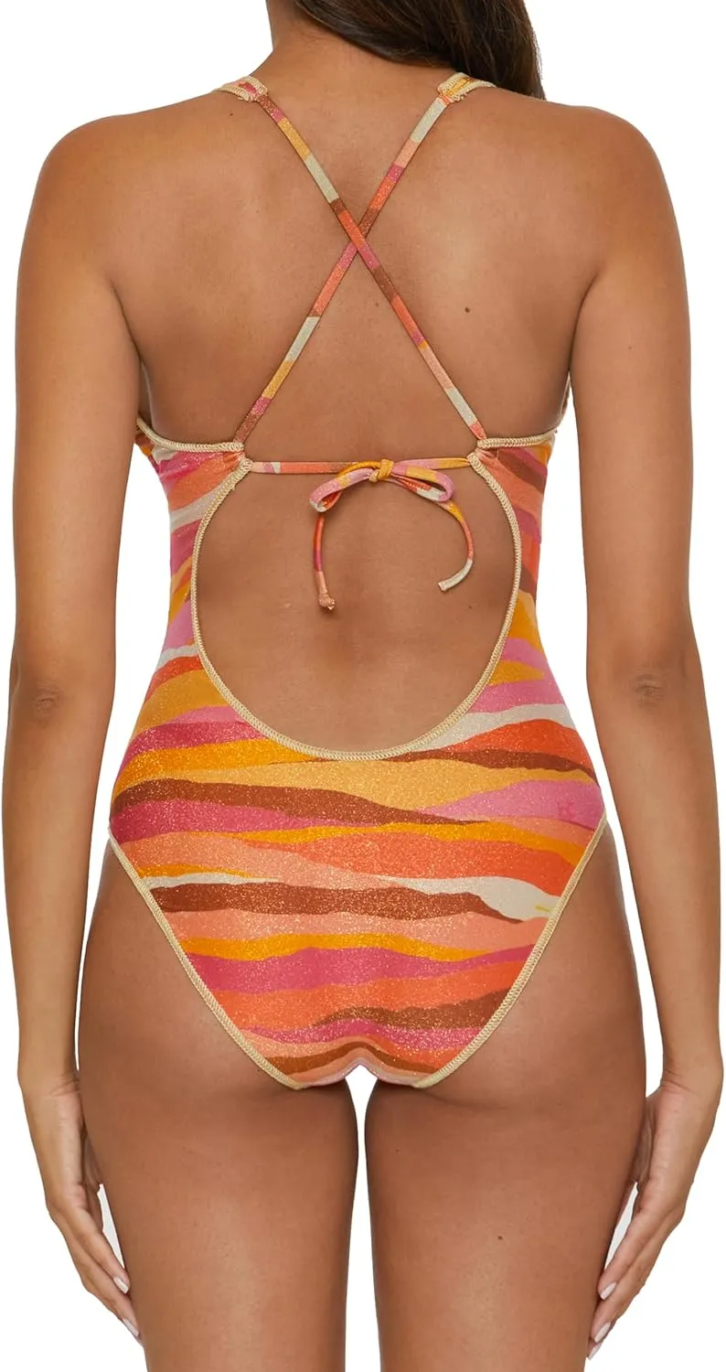 BECCA Women's Canyon Sunset One Piece Swimsuit, Scoop Neck, Adjustable, Bathing Suits