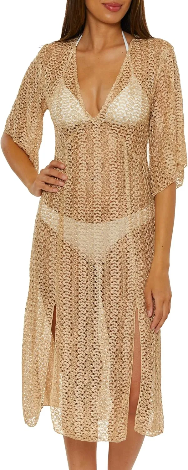 BECCA Women's Golden Mesh Tunic, Casual, Pull On, Sheer, Beach Cover Ups