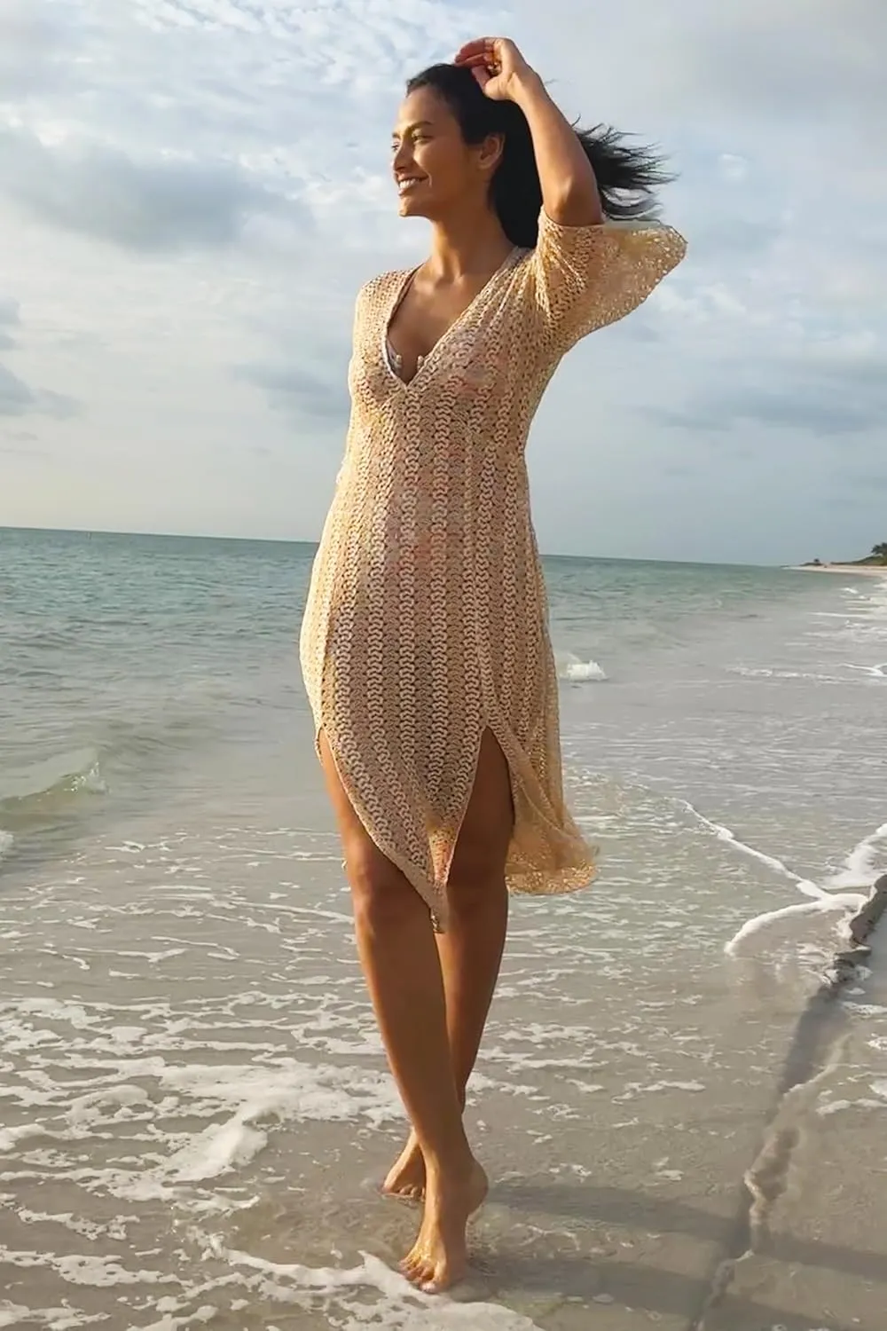 BECCA Women's Golden Mesh Tunic, Casual, Pull On, Sheer, Beach Cover Ups