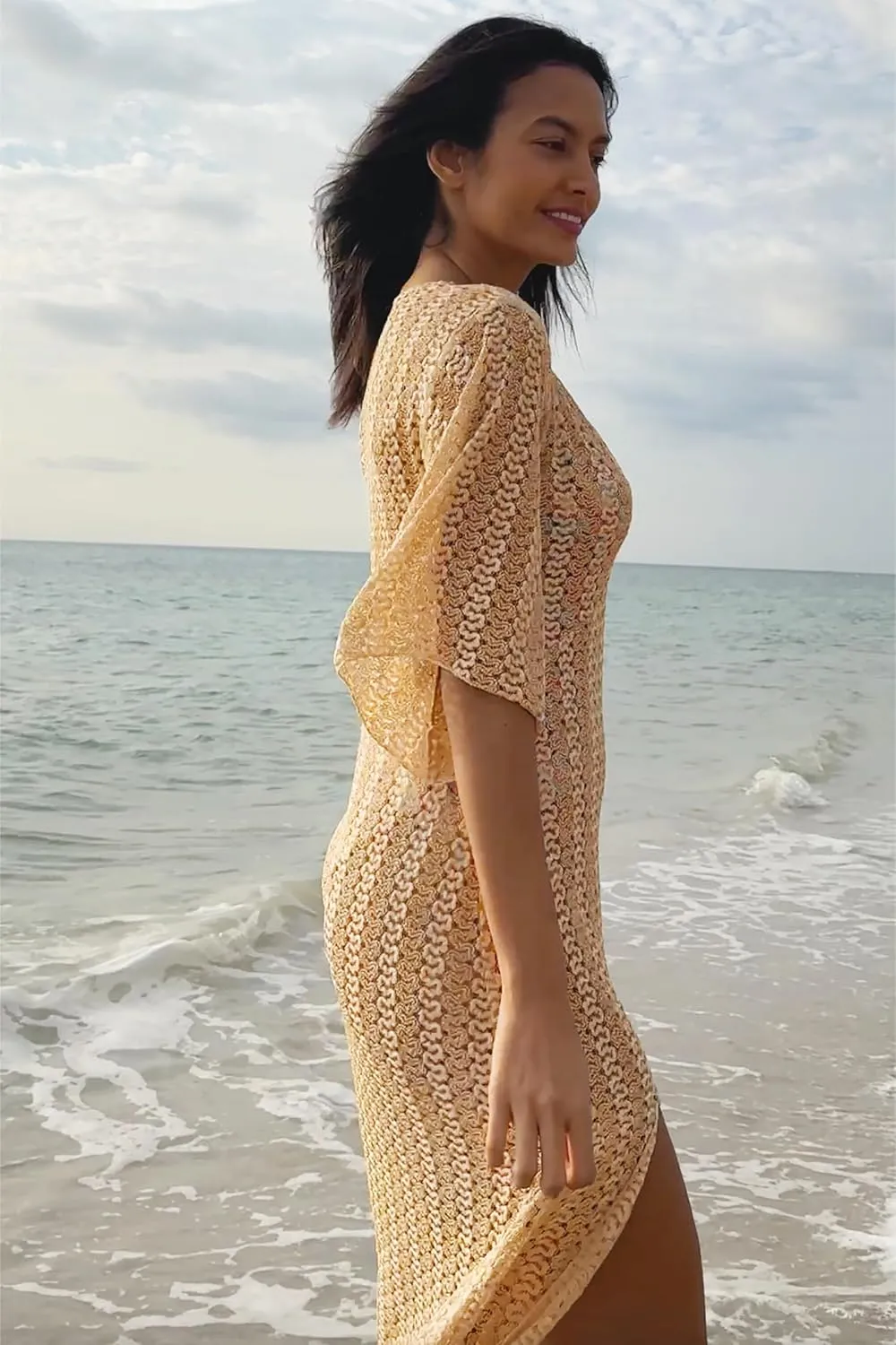 BECCA Women's Golden Mesh Tunic, Casual, Pull On, Sheer, Beach Cover Ups