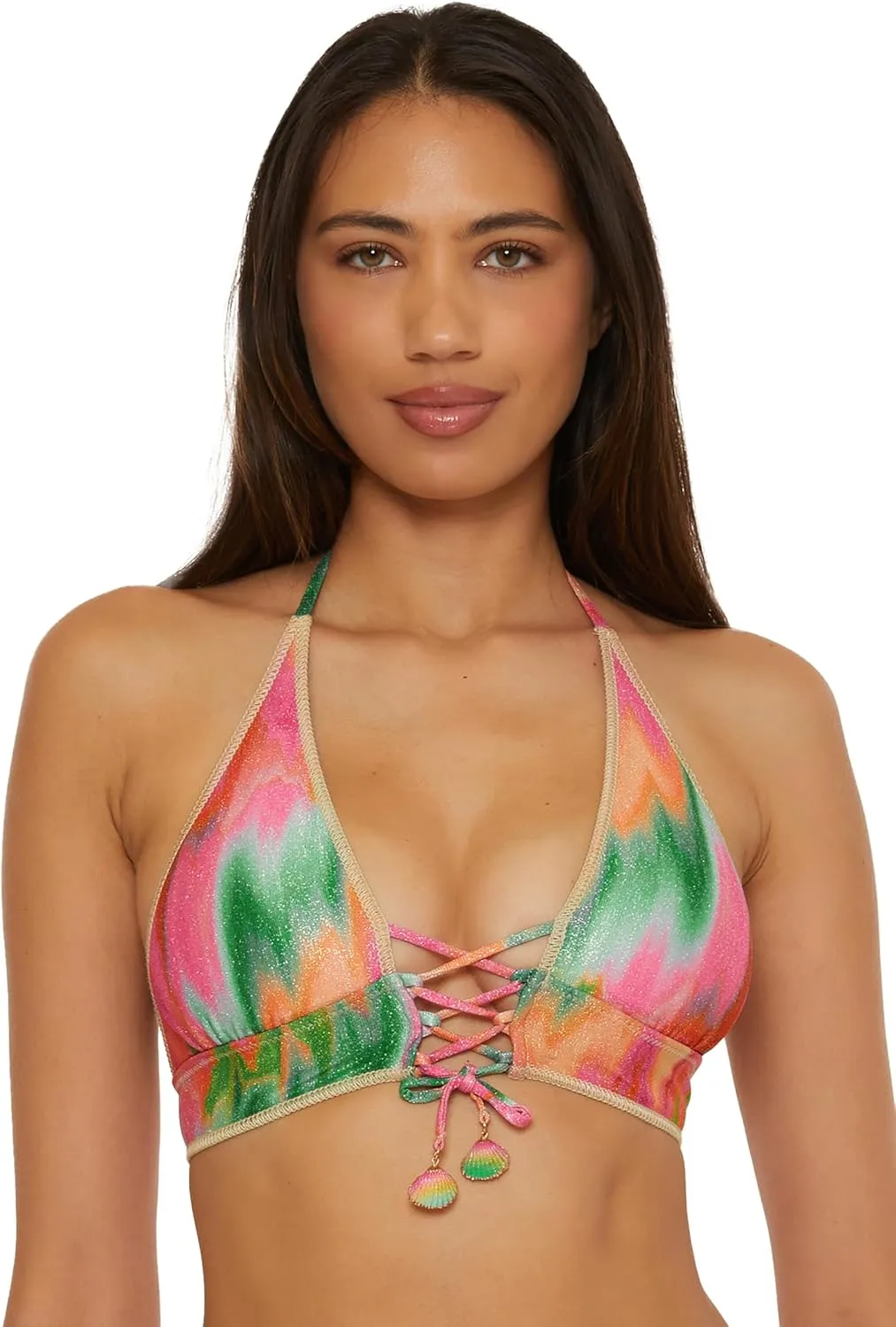 BECCA Women's Mirage Halter Bikini Top, Adjustable, Tie Back, Swimwear Separates