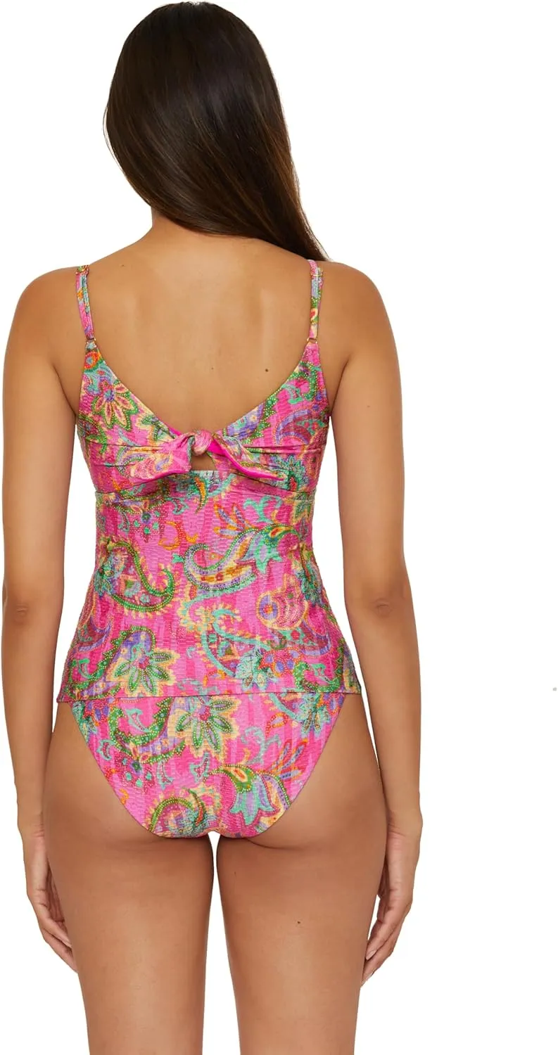 BECCA Women's Polynesia Multi-Way Tankini, Floral Print, Adjustable, Swimsuit Tops