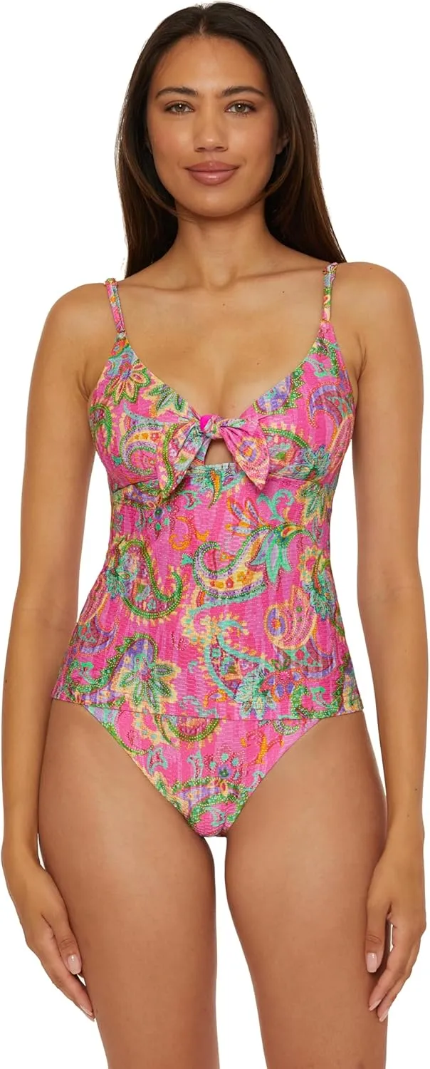 BECCA Women's Polynesia Multi-Way Tankini, Floral Print, Adjustable, Swimsuit Tops