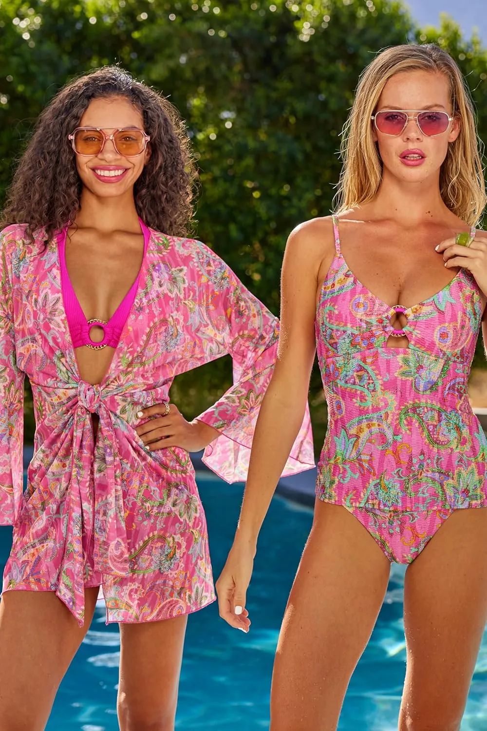 BECCA Women's Polynesia Multi-Way Tankini, Floral Print, Adjustable, Swimsuit Tops