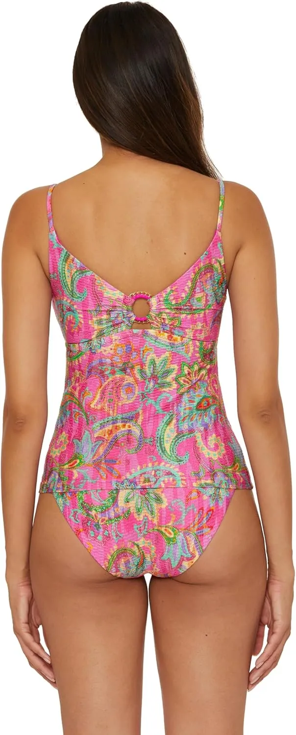 BECCA Women's Polynesia Multi-Way Tankini, Floral Print, Adjustable, Swimsuit Tops