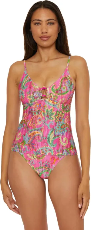 BECCA Women's Polynesia Multi-Way Tankini, Floral Print, Adjustable, Swimsuit Tops