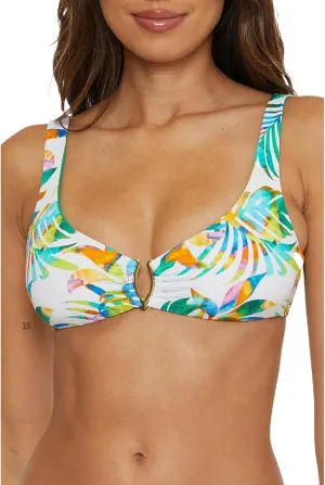 BECCA Women's Standard Isla Verde Scoop Bikini Top, Tropical Print, Adjustable, Tie Back, Swimwear Separates