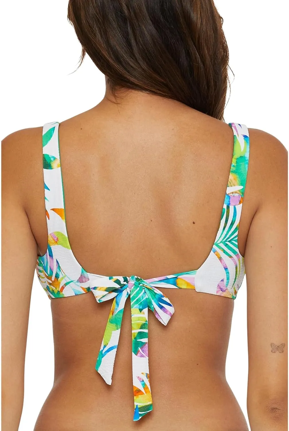 BECCA Women's Standard Isla Verde Scoop Bikini Top, Tropical Print, Adjustable, Tie Back, Swimwear Separates