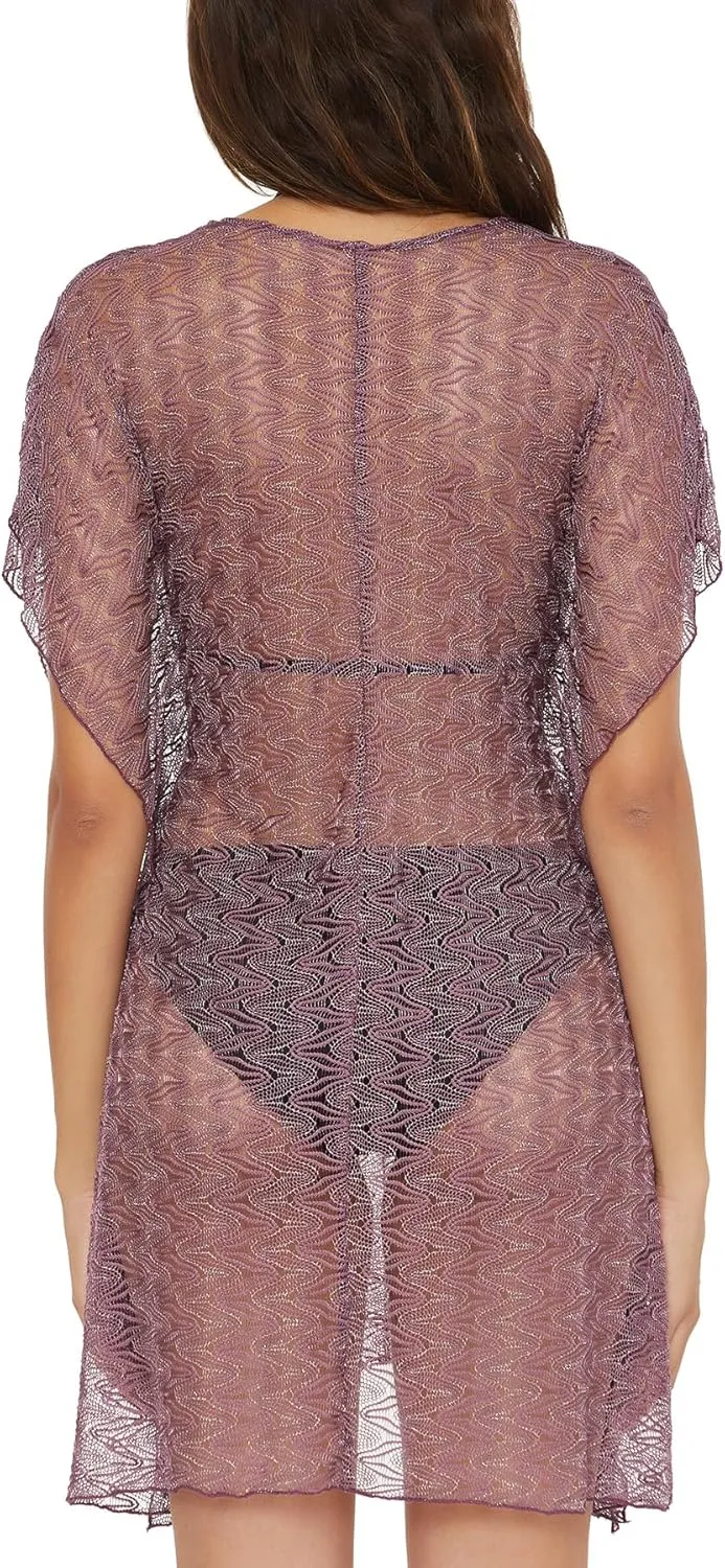 BECCA Women's Standard Riviera Tunic, Plunge Neck, Crochet, Beach Cover Ups