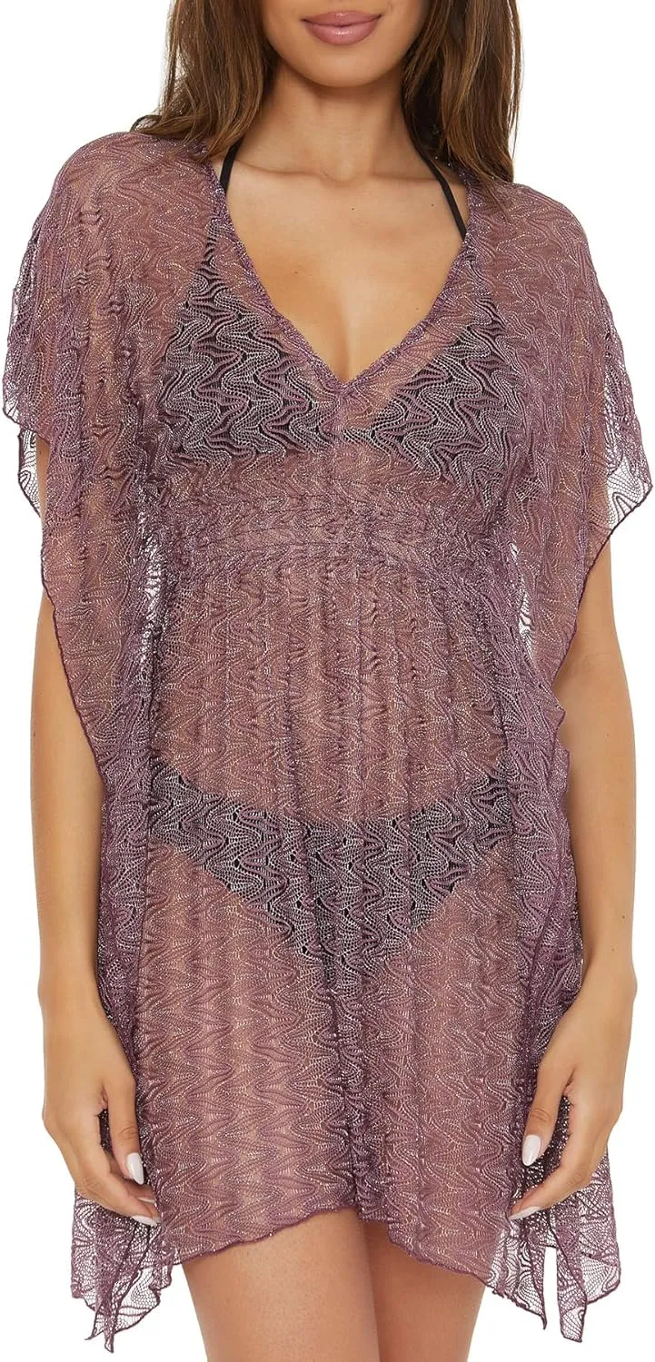 BECCA Women's Standard Riviera Tunic, Plunge Neck, Crochet, Beach Cover Ups